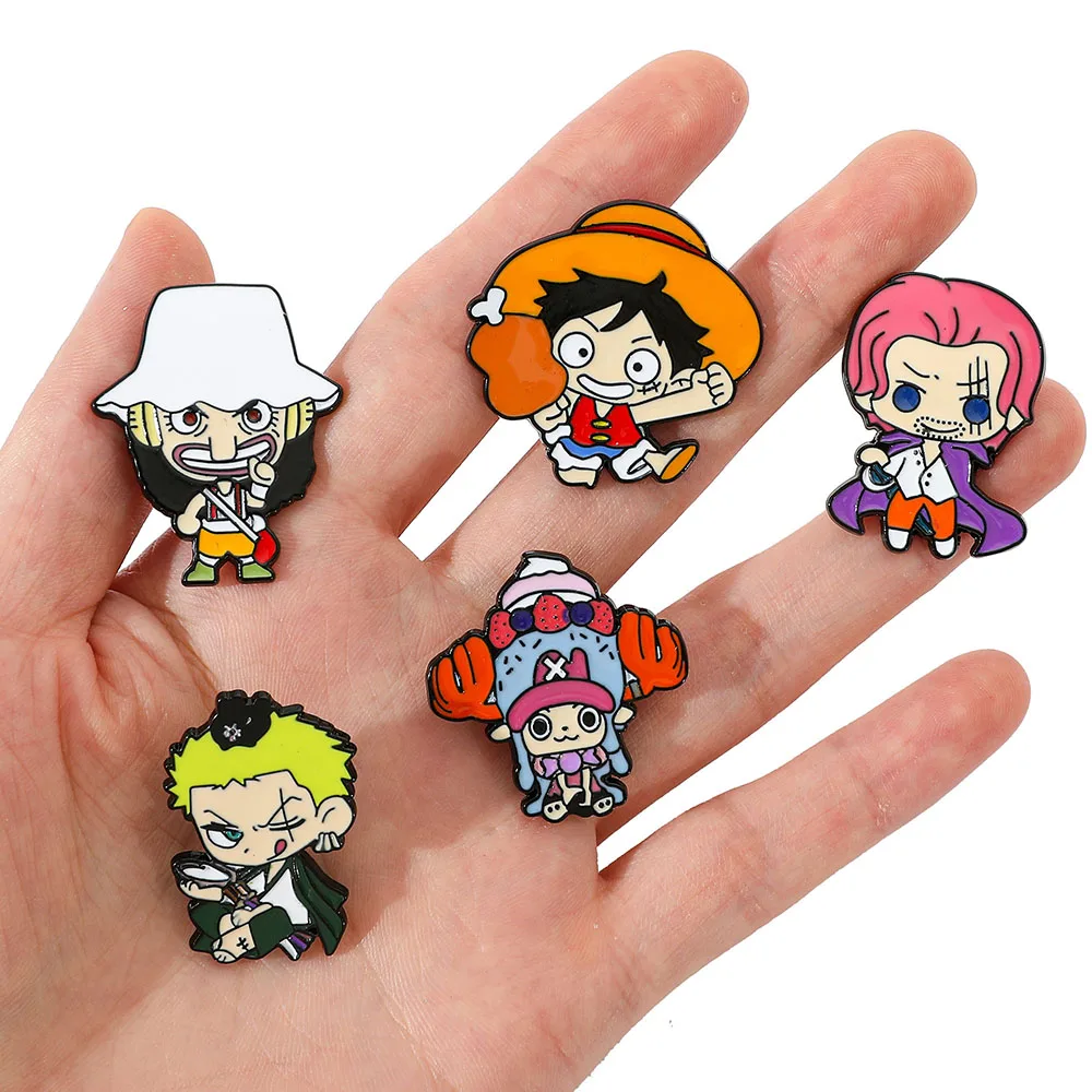 5 Pcs Cartoon Usopp Brooch Cute Monkey D. Luffy Enamel Pin Backpack Clothes Jewelry Metal Badges Accessories