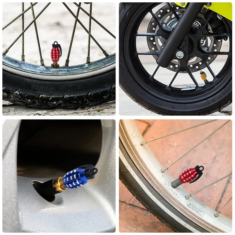 4pcs Fashion Car Tire Valve Caps Grenade Styling Alloy Metal D Ustproof Cap Motorcycles Bike Valve Nozzle Cover Tire Accessories