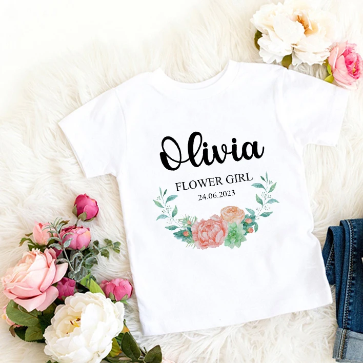 Personalised Flower Girl  Page Boy T-shirt Wedding Proposal Gift for Kids Bridal Party Wedding Day Children Wedding Tops