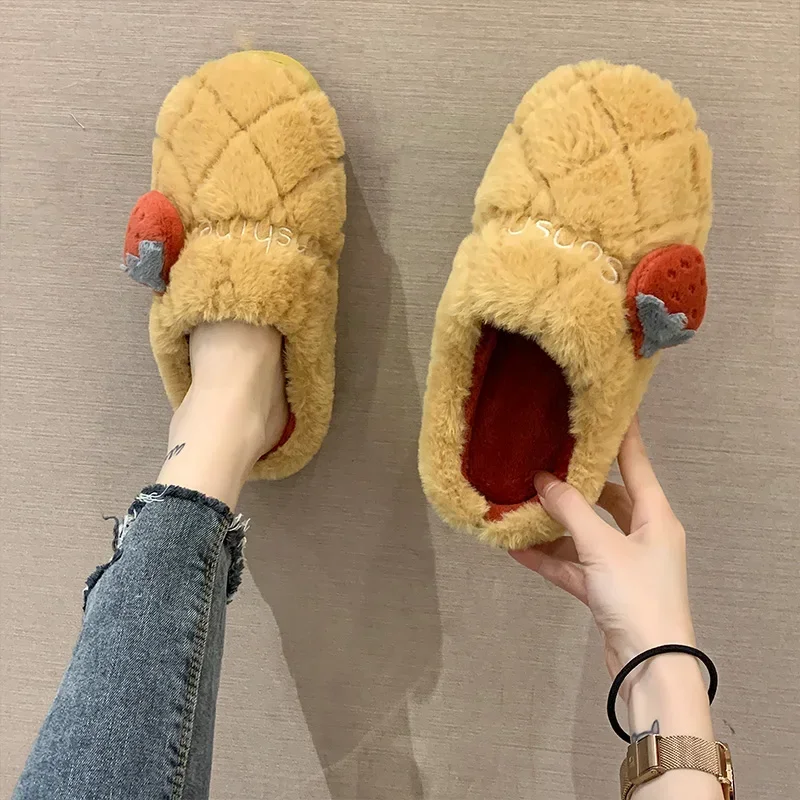 2024 New nruit cotton slippers winter head home indoor non-slip warm thick bottom home plush cotton shoes pineapple avocado