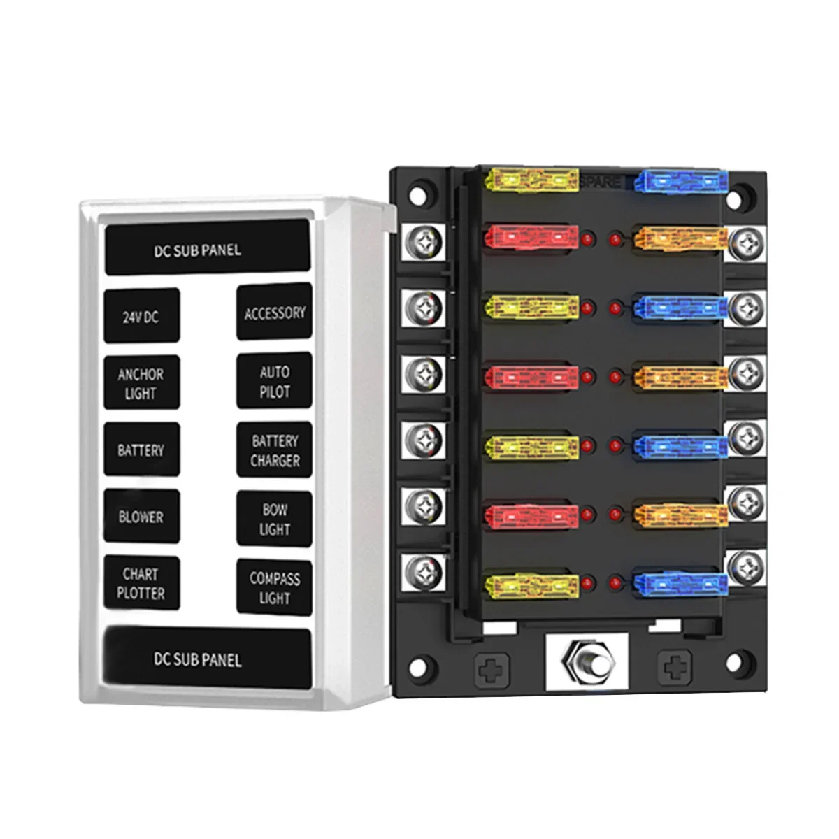 New one-in 12-out 12-way fuse box with LED short-circuit prompt light fuse holder does not contain fuse