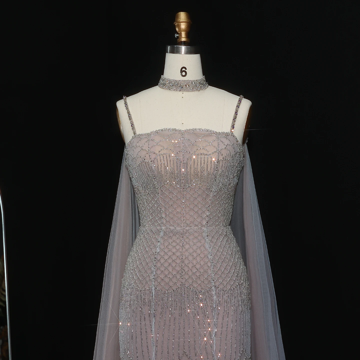 Sharon Said Elegant Beaded Lotus Pink Mermaid Evening Gown with Sheer Cape Choker for Women Wedding Party Dress SS509 Customized image 2
