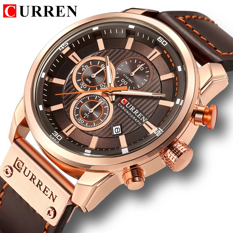 Fashion Curren Top Brand Luxury Chronograph Gentleman Men\'s Casual Quartz Men Military Sports Leather Wrist Watch Male Relogio