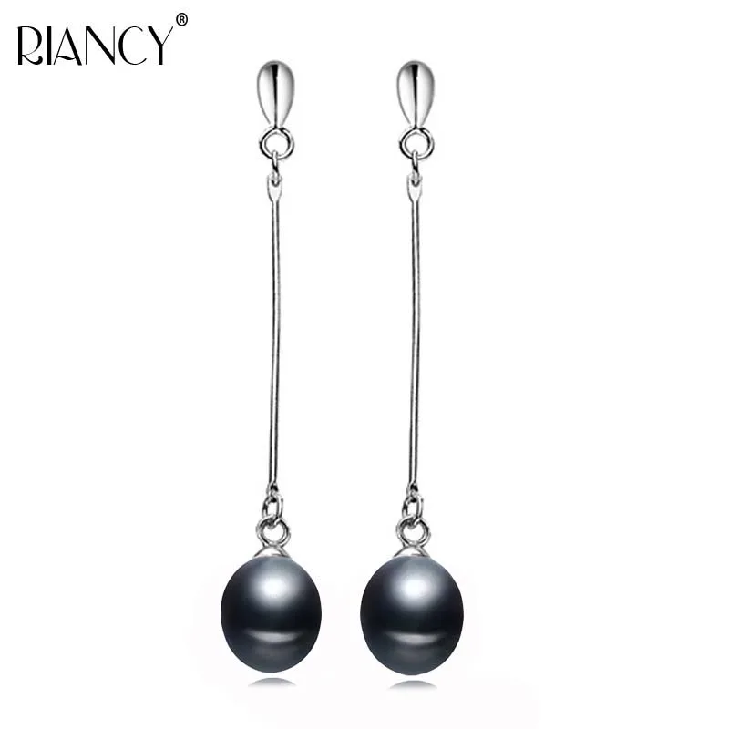 Trendy Natural Freshwater Black Pearl Earrings For Women 925 Sterling Silver Fine Jewelry Gift