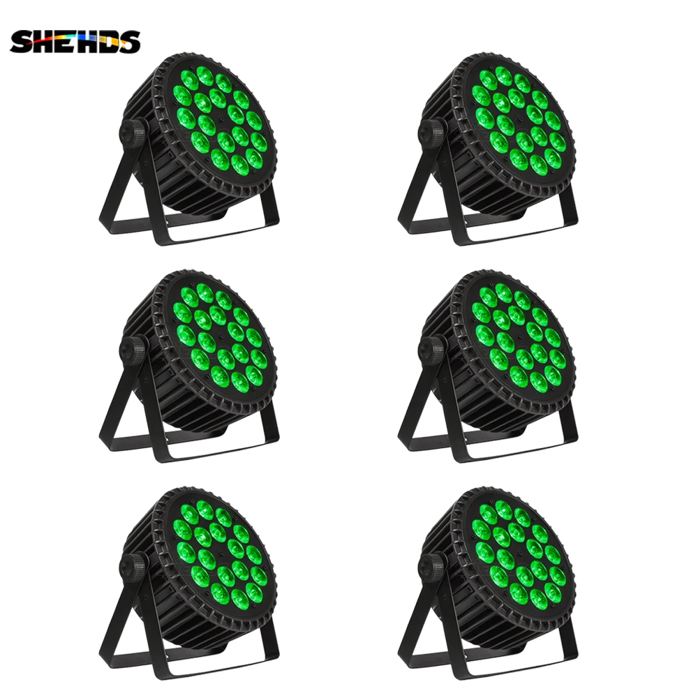 6Pcs SHEHDS Aluminum Alloy LED Flat Par 18x12W RGBW or 18x18W RGBWA+UV Lighting for Professional Party KTV Disco DJ Bar