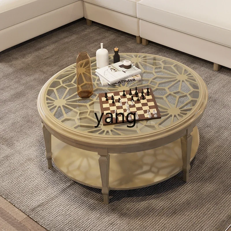 Yjq Light Luxury Solid Wood Tea Table Modern Minimalist Villa Model Glass Size Combination Hollow out