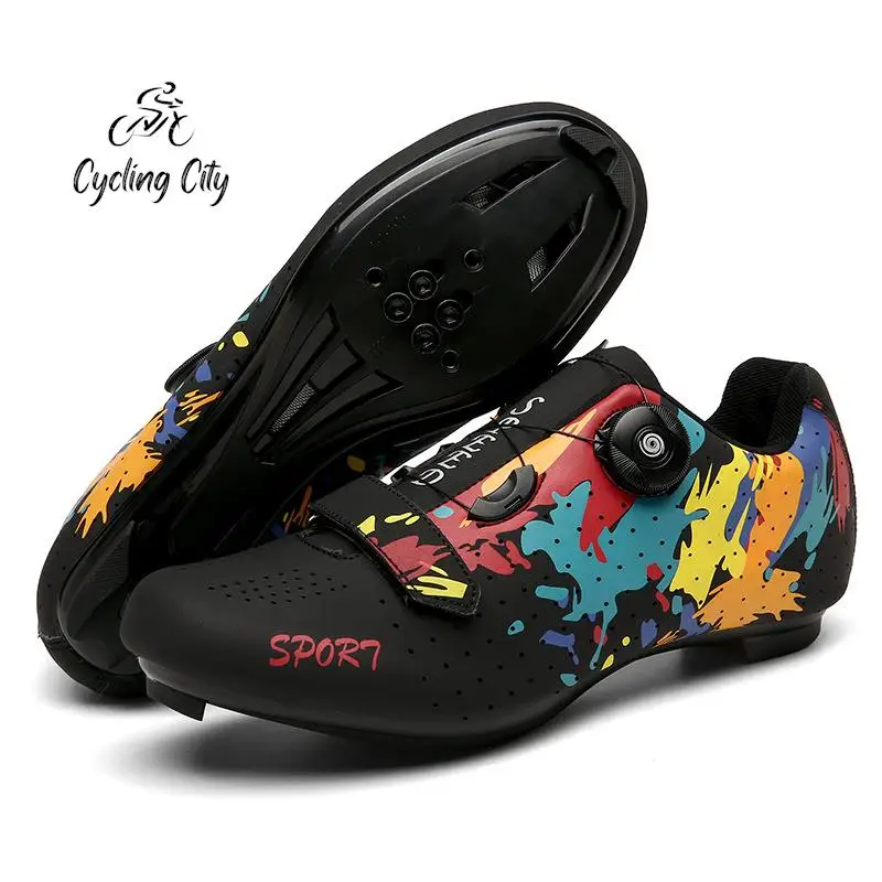 

Cycling City Outdoor Colorful Bicycle Riding Shoes Men And Women Mountain Road Bicycle Lock Shoes Adult Printing Riding Shoes