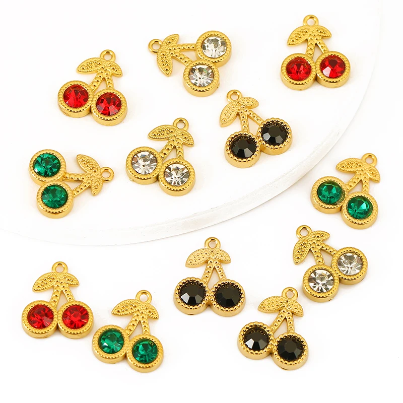 

5pcs/lot Stainless Steel Plated Gold Cherry Charm Pendants for DIY Necklaces Earrings Jewelry Bracelets Making Accessories