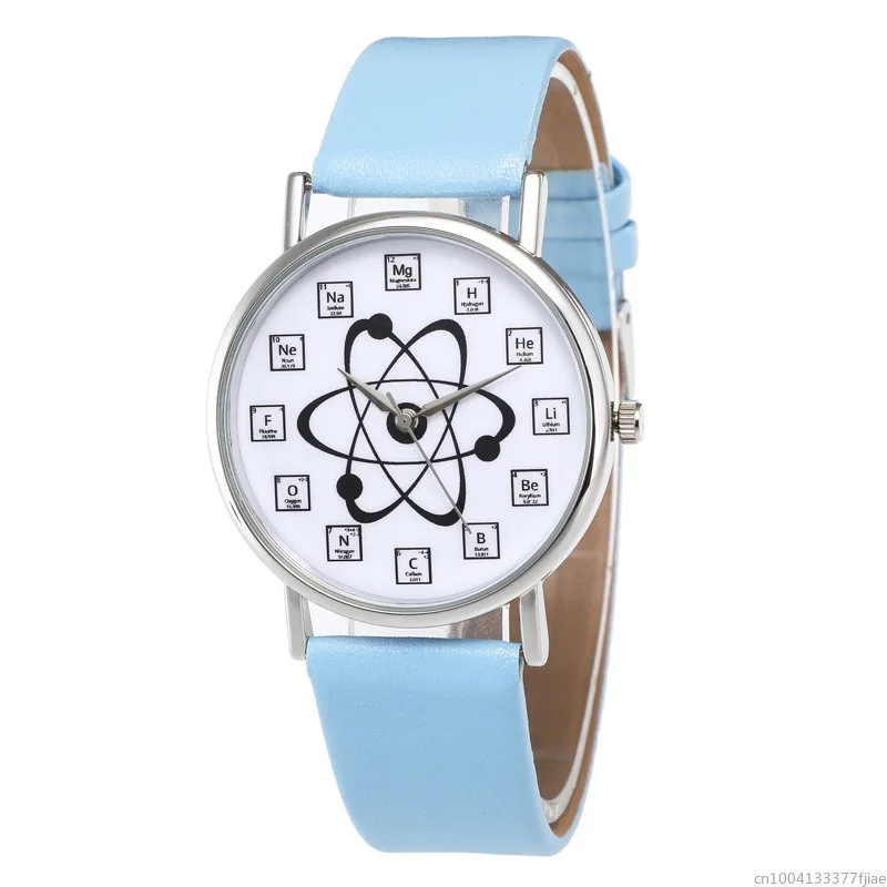 Ladies Watches Creative Design Chemical Element Markers Molecule Pattern Watches Leather Band Quartz Wristwatch Watch Women