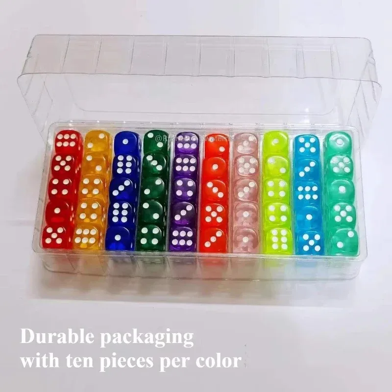 100 Pieces Colored 14mm Acrylic Dices 6-Sided Standard Game Dice Set for Board Games Math Classroom Activities And Party Favors