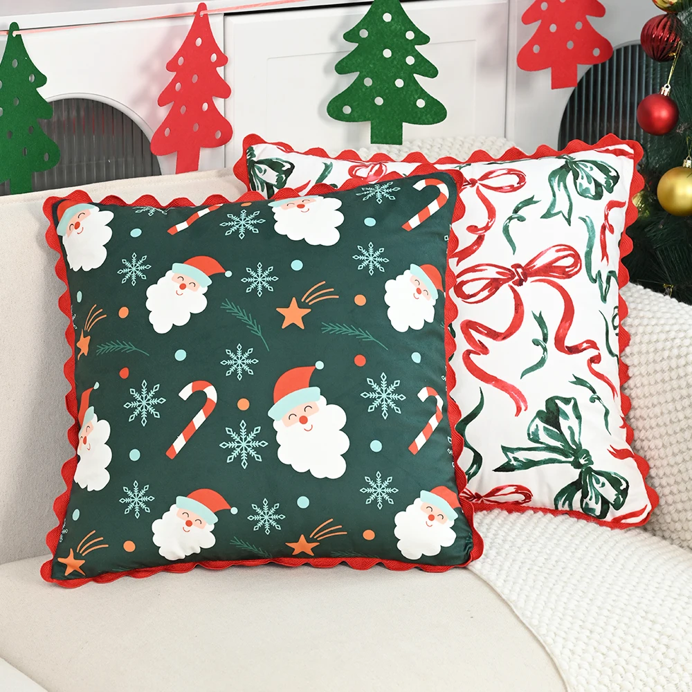 BUYNOW 1 Stück Weihnachtsbaum-Elch-Girlande Bestickter Kissenbezug Weihnachten Wohnzimmer Sofa Kissenhülle Heim Schlafzimmer Party Deko
