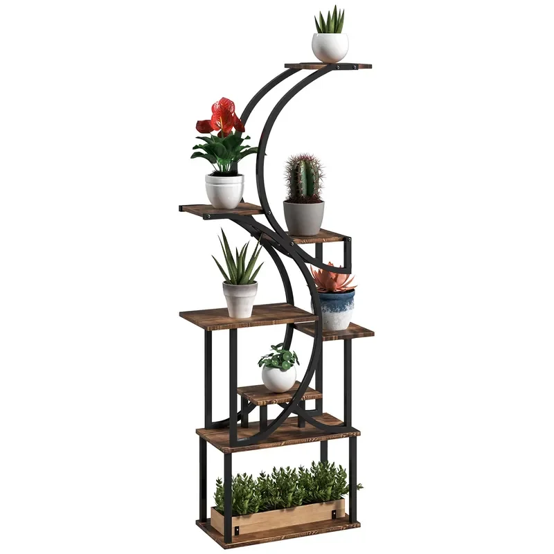 8 Tier Plant Stand, 62" S-Shaped Plant Shelf, Carbonized Finish view 3