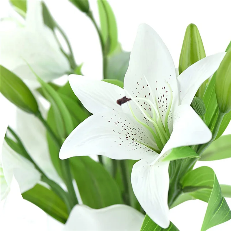 A24P 10 قطعة زهور الزنبق الاصطناعية الاتصال الحقيقي باقة الزنبق وهمية الزهور الاصطناعية للمنزل الزفاف الأزهار ديكور الأبيض