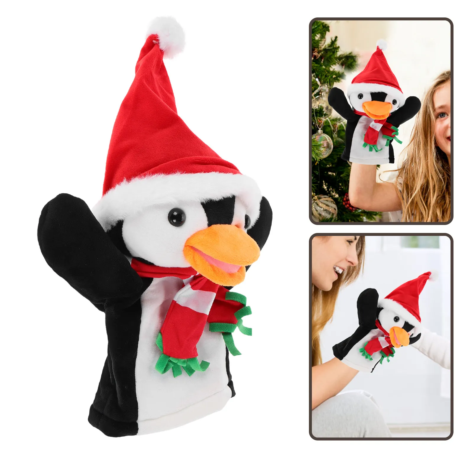 

Christmas Penguin Hand Puppet Cute Cartoon Animal Character Soft Interactive Storytelling Puppet for Kids Parent-Child Play