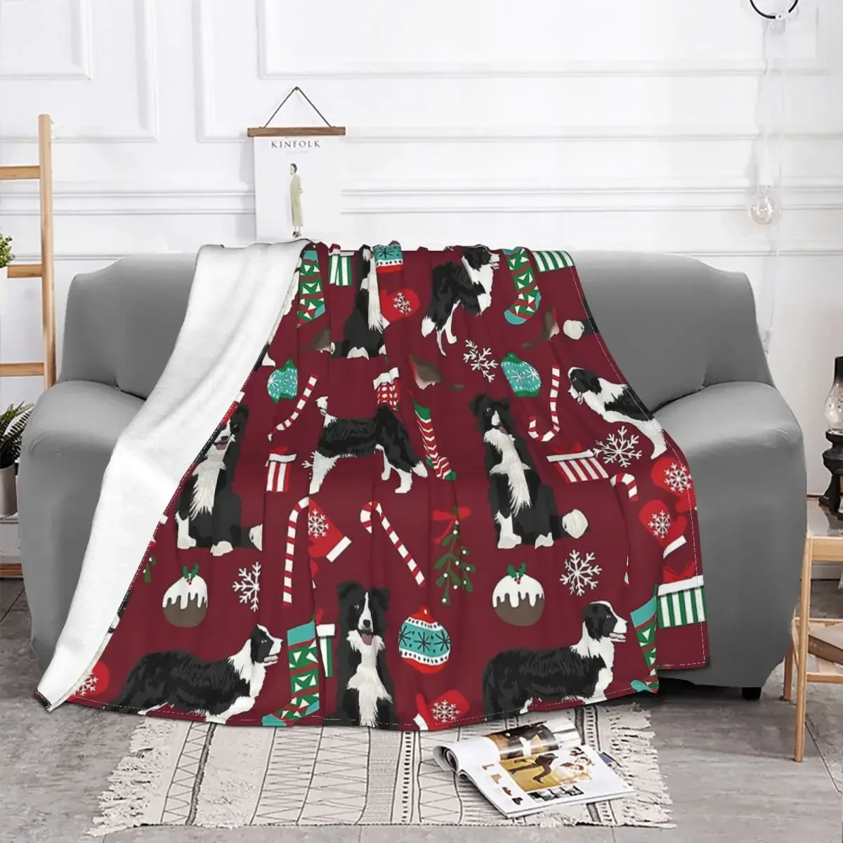 Border Collie Christmas Blankets Fleece Textile Decor Dog Multifunction Warm Throw Blanket for Home Outdoor Rug Piece