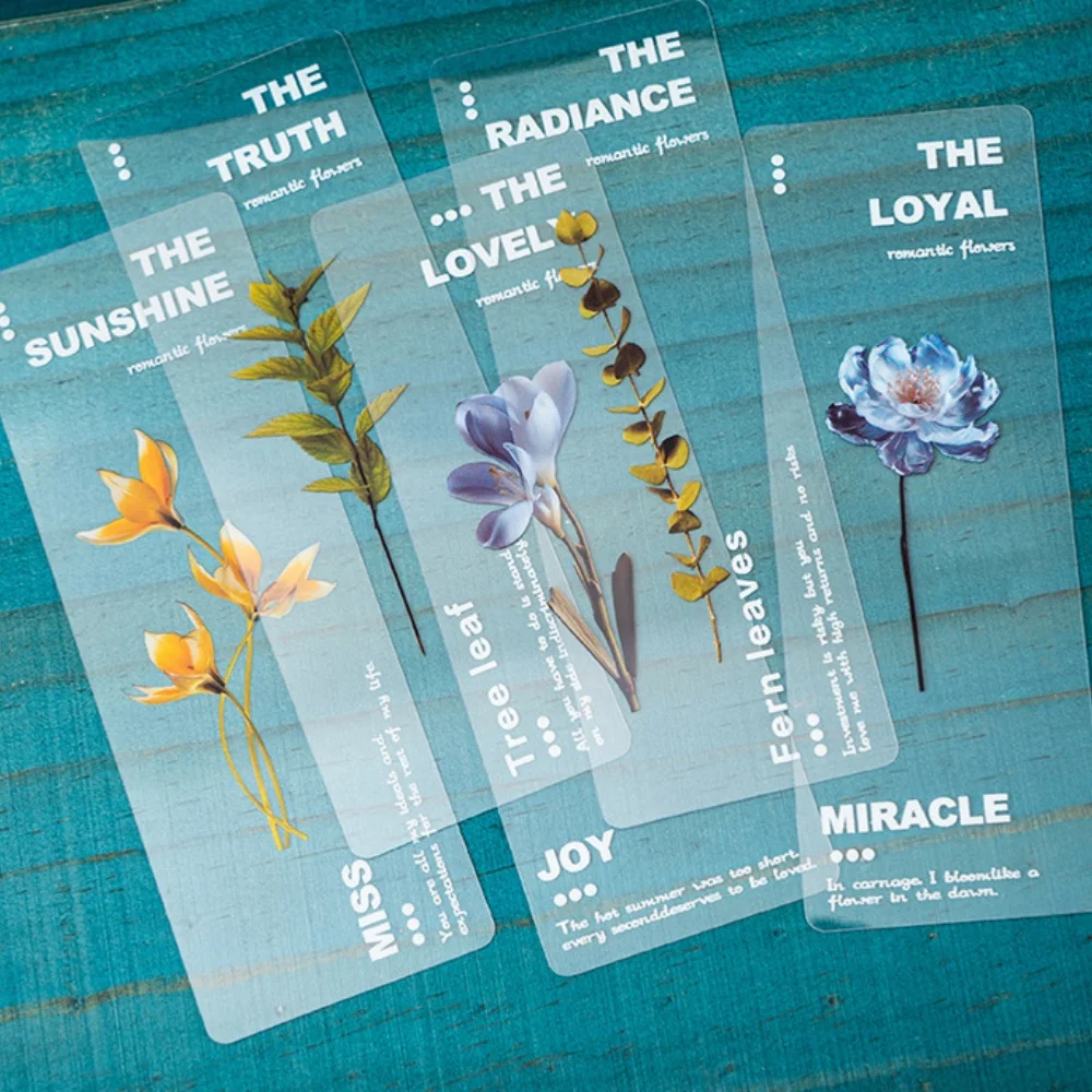 6 Style 6pcs/set Flowers Bookmarks PVC Transparent Bookmark Creative Aesthetic Stationery Reading Accessories Book Lover Gifts