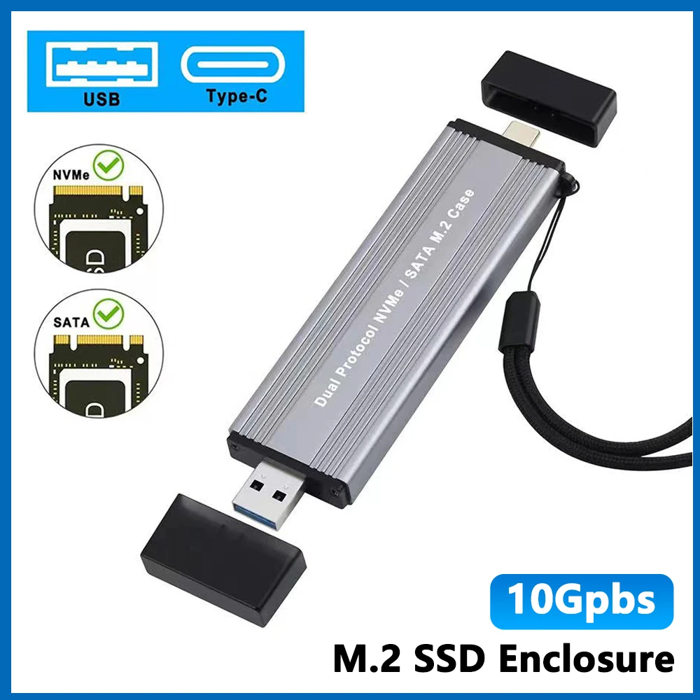 

M2 SSD Case Dual Protocols M.2 NVME NGFF SATA Enclosure USB 3.2 Type C SSD Adapter 10Gbps To NVMe SATA External Hard Disk Box