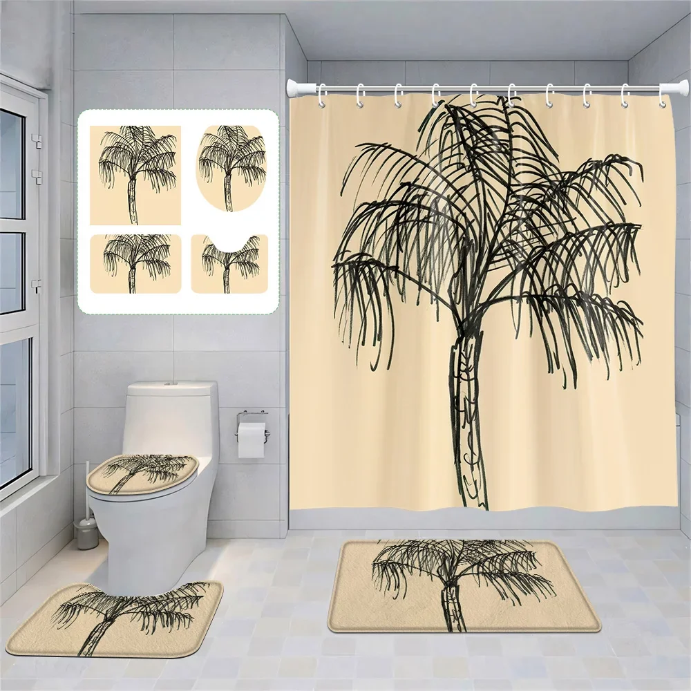 

Набор из четырех предметов Morandi, декоративный костюм для ванной комнаты, абстрактное искусство, занавеска для душа, нескользящий напольный коврик, коврик для унитаза, украшение дома