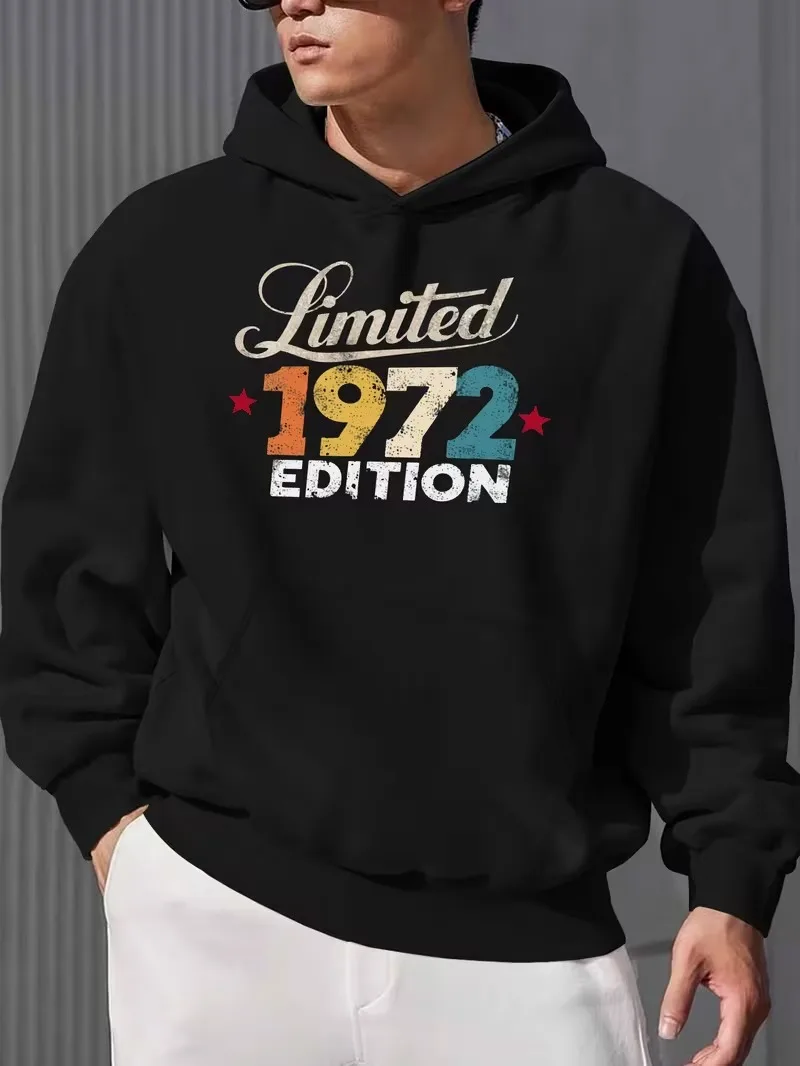 Men's loose-fitting hooded sweatshirt, black street style pullover, American casual hooded shirt, suitable for Christmas gifts