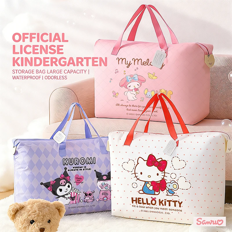 Sanrio Hello Kitty Large Storage Bag, Waterproof Kids Quilt Bag, Portable Kindergarten Luggage Tote for Toddler