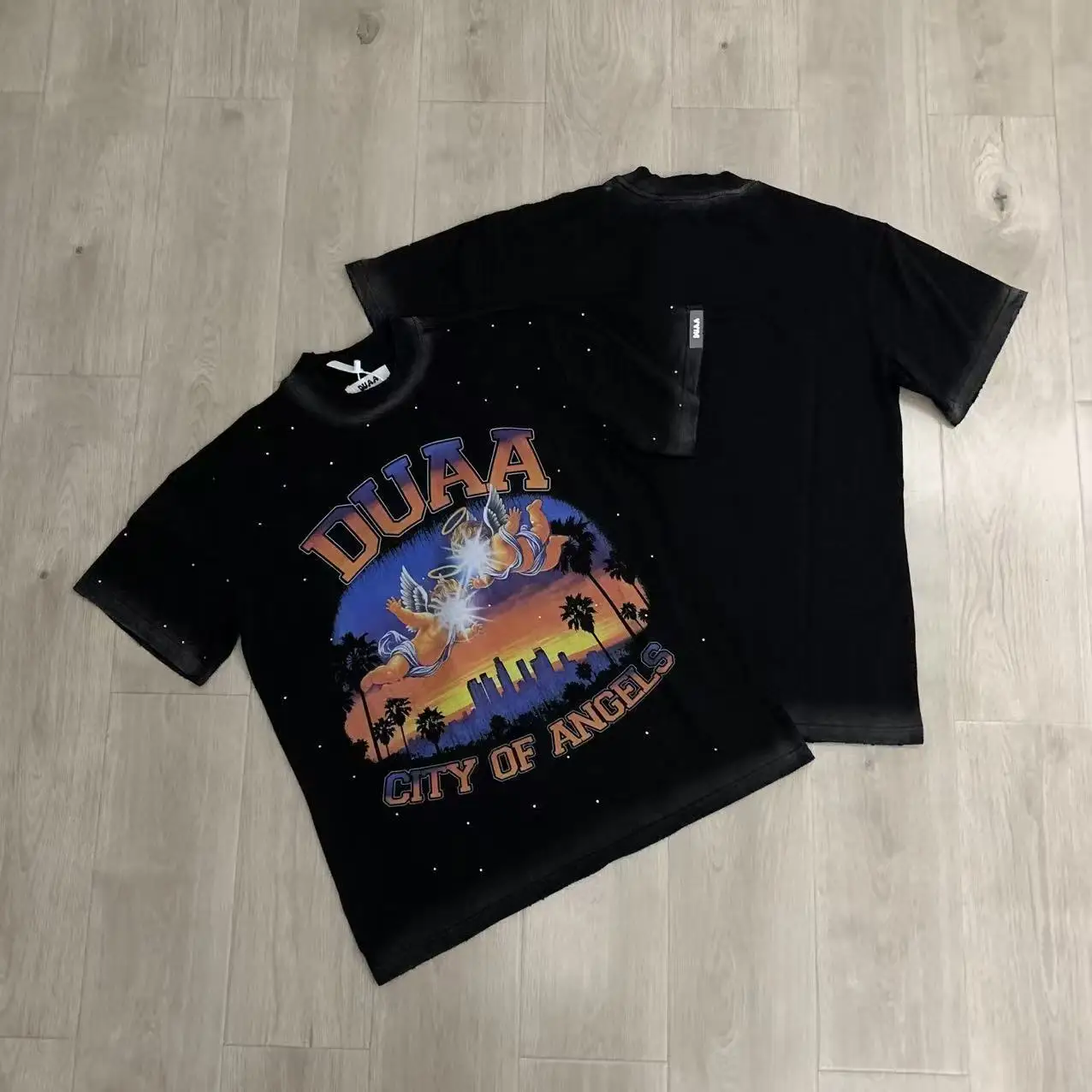 High Street DUAA Trendy Streetwear Rhinestone Graphic T Shirt Male Fashion T-shirts Men's Clothing Women's Clothes