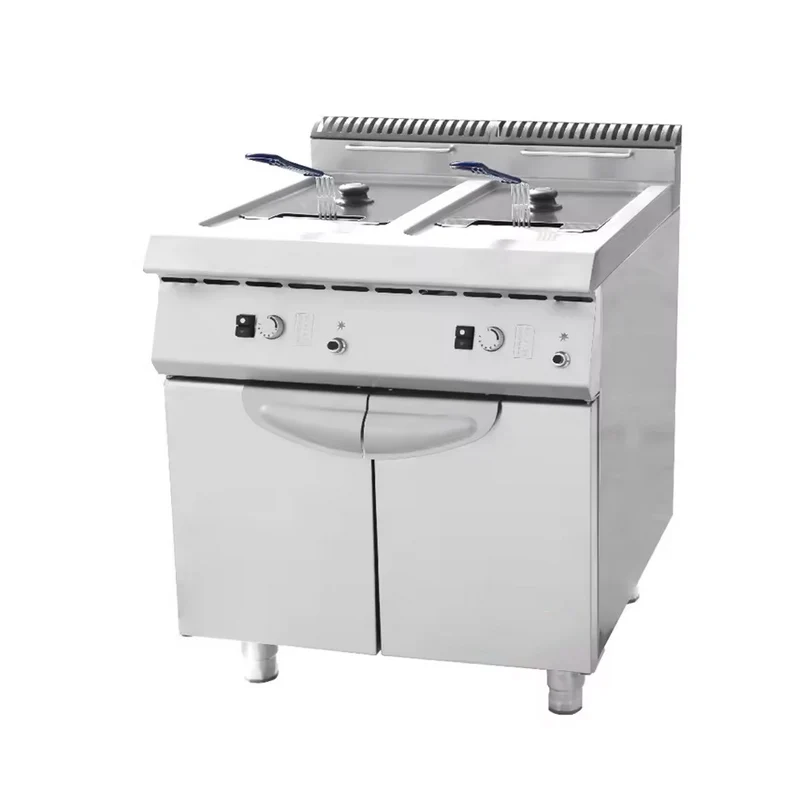 Friggitrice a pressione elettrica commerciale Friggitrice a pressione per pollo con filtro olio Friggitrice elettrica (2 serbatoi e 2 cestelli) con armadietto