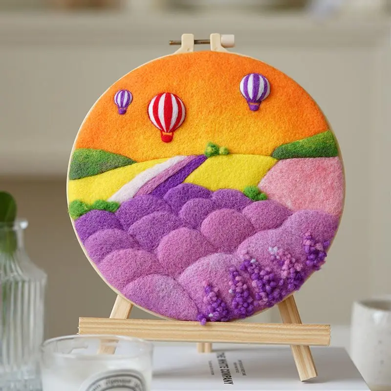 

RUOPOTY Lavender DIY Wool Felting Painting With Embroidery Frame 20x20cm Balloon Needle Wool Painting Picture For DIY Gift