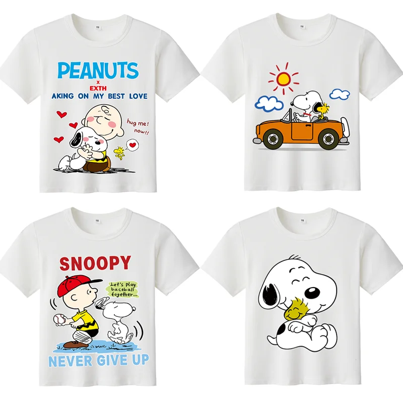 New Style Snoopy Short-sleeved T-shirt - Cartoon Anime for Boys and Girls, Children and Adults, Family Wear Set