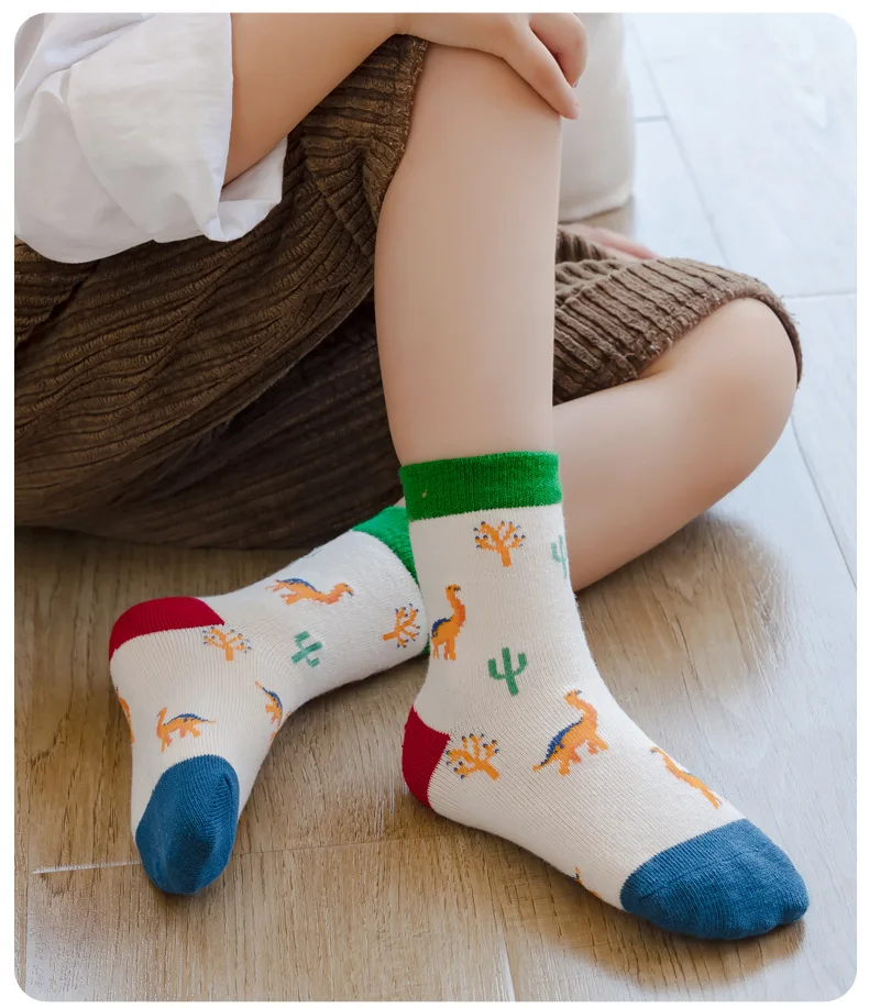 5 paare/paket Herbst Socken Kinder Baumwolle Socken Cartoon Dinosaurier Muster Kinder Jungen Crew Socken – Detail 9