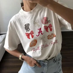 女性のためのサッカープリントTシャツ,かわいいトップス,カジュアルスタイル,トレンディ,夏