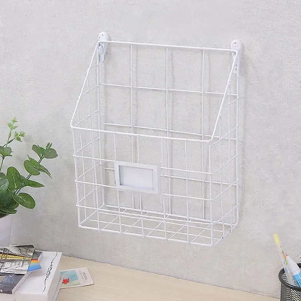 Economic Wall Mounted Magazine File Holder Easy To Install Handle Wire Basket Sturdy Metal Mesh Foyer Storage Shelf Door