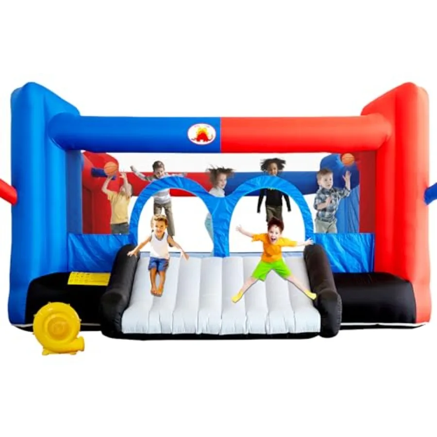 

Inflatable Bounce House with Slide 15.3ft x 14.7ft Jumping Castle with Blower Dartboard Dual Basketball Hoop Dual Kicking Board