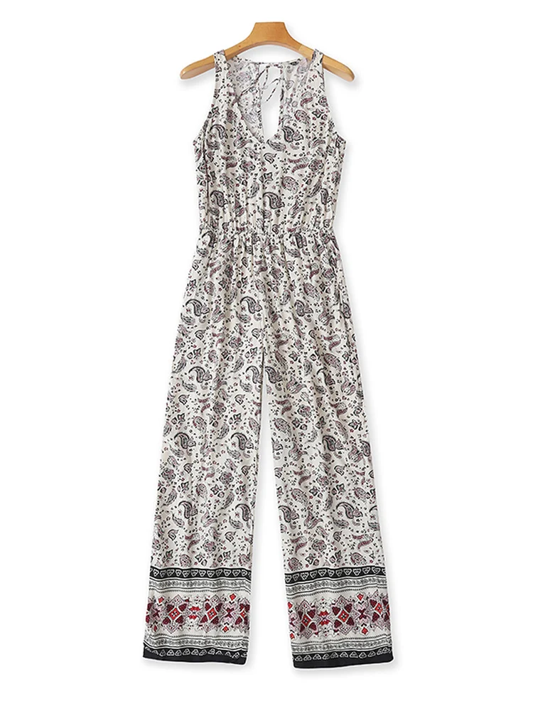 

V-Ne Cotton Floral Onesie Summer New Bal Slimming Svel Vest Women Straight Leg Pants Commute Sle mid Waist