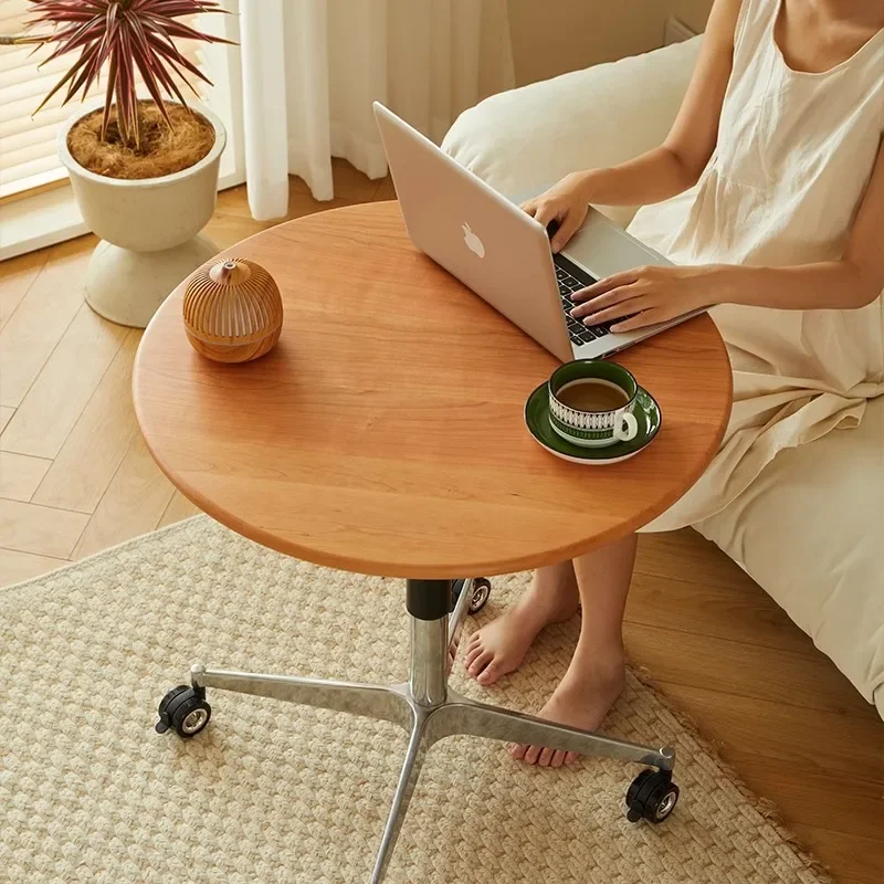 Lifting coffee table Movable sofa side table Simple round rotating small table