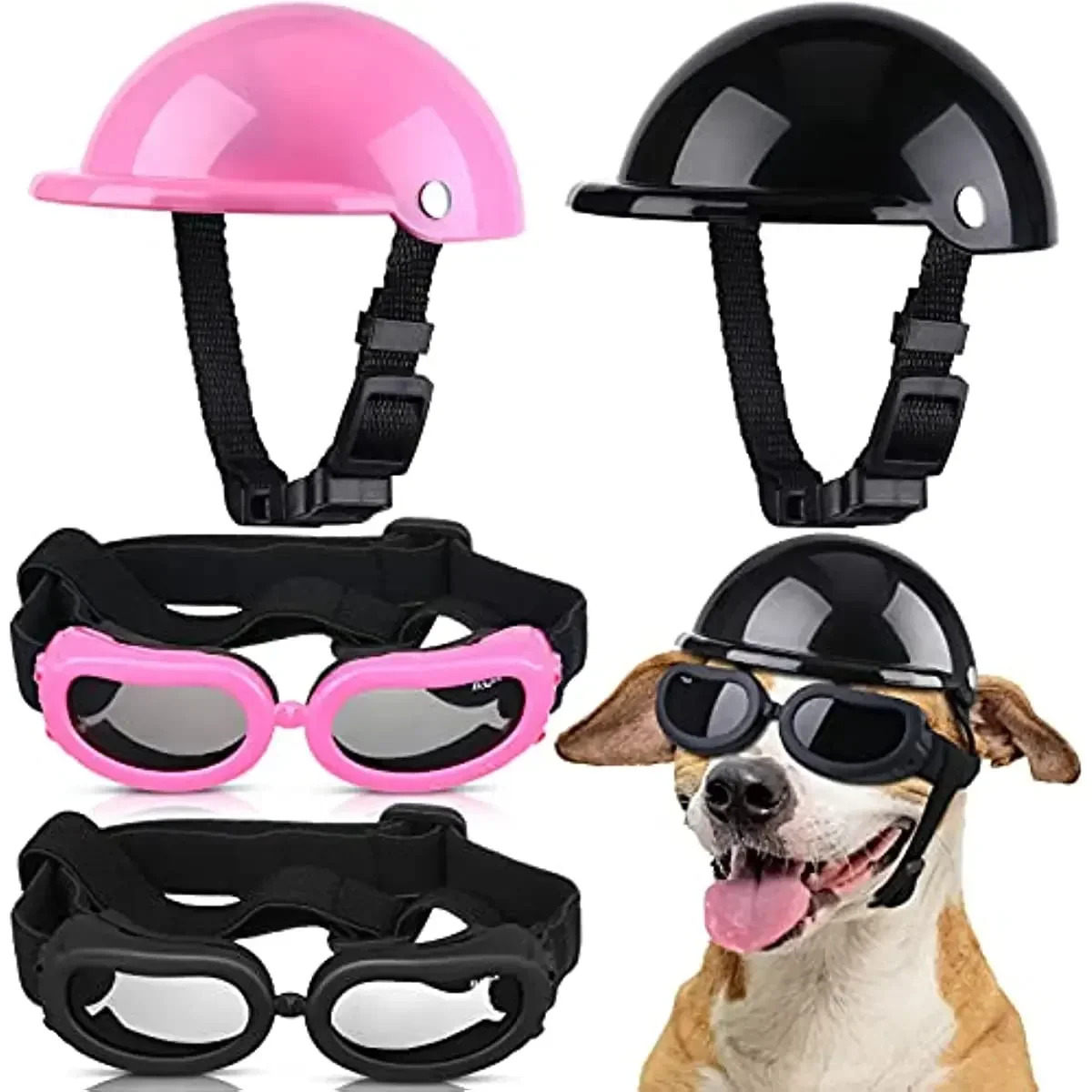 ATUBAN conjunto de casco y gafas para mascotas, casco motocicleta, gafas  sol para perros, gorra de seguridad para mascotas