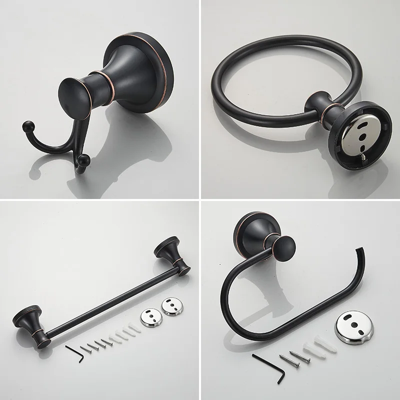 4-Piece Bathroom Bath Set, Wall Mount (Adjustable Towel Bar Rack, Towel Ring Holder, Paper Towel Holder, Double Towel Hook)