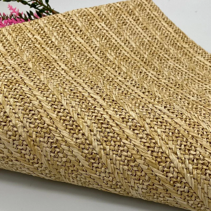 90x140cm Eco-Friendly PP Raffia Woven Fabric Breathable Handmade PP Straw Hand Knit Fabric DIY Beach Straw Hand Bag Material
