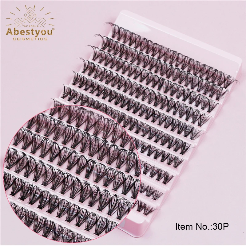 

Abestyou 200pcs 0.07mm High Quality C/D 10rows 30P Cluster Wispy Lashes Kit Individual Extension Trays Fishtail Lash Fan Mayoreo