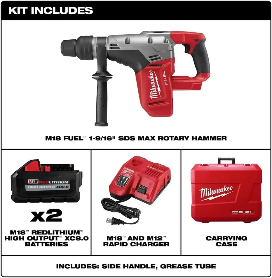 Milwaukee Tool 2717-22HD Rotary Cordless SDS Max Hammer Drill Kit 1-9/16 Inch 18.75 Inch M18 Fuel SDS Max