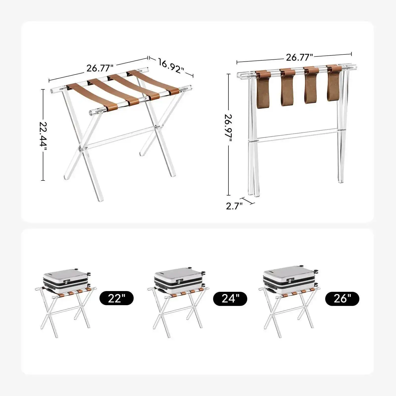 قوس حقيبة جديدة قابلة للطي مقعد أكريليك الأمتعة فندق رف الملابس رف صغير تخزين شفاف #3