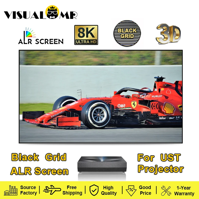 

2024 ALR UST черный сетчатый PET Crystal T-Prism светильник рассеянный проекционный экран 40-150 дюймов для сверхкороткого проектора