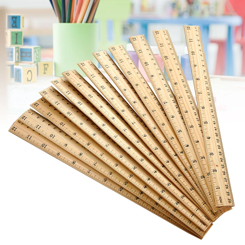 30 Pcs Wooden Measuring Ruler Metric System Double Scale Straight School Bamboo Student