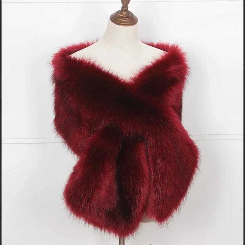 Faux Fox Fur Women Wraps Long Plush Tippet for Woman Large Luxury Scarf Cloak Party Dress Fluffy Fur Shawl Poncho Bride