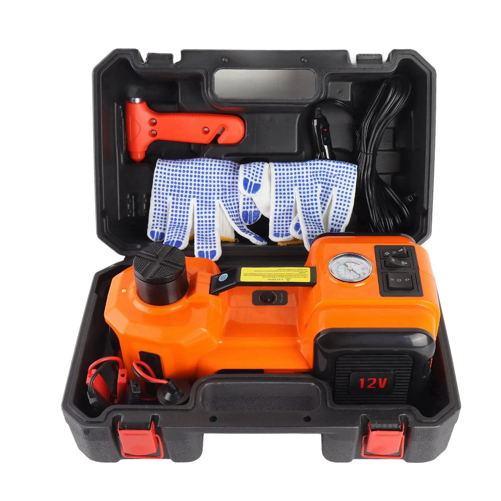 12V 5T Illumination Inflating 3 Function Electric Hydraulic Jack  Wrench &amp Air Compressor Auto Electric Jack Auto Jack