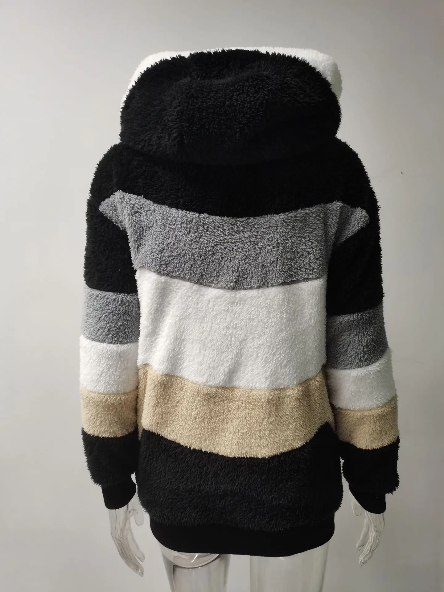 Damen-Fleecejacke mit Kapuze und Reißverschluss, dick, warm, mit Sherpa-Futter, Oversize-Mantel, lässige Winteroberbekleidung mit Taschen für Herbst und kalte Tage – Detail 5