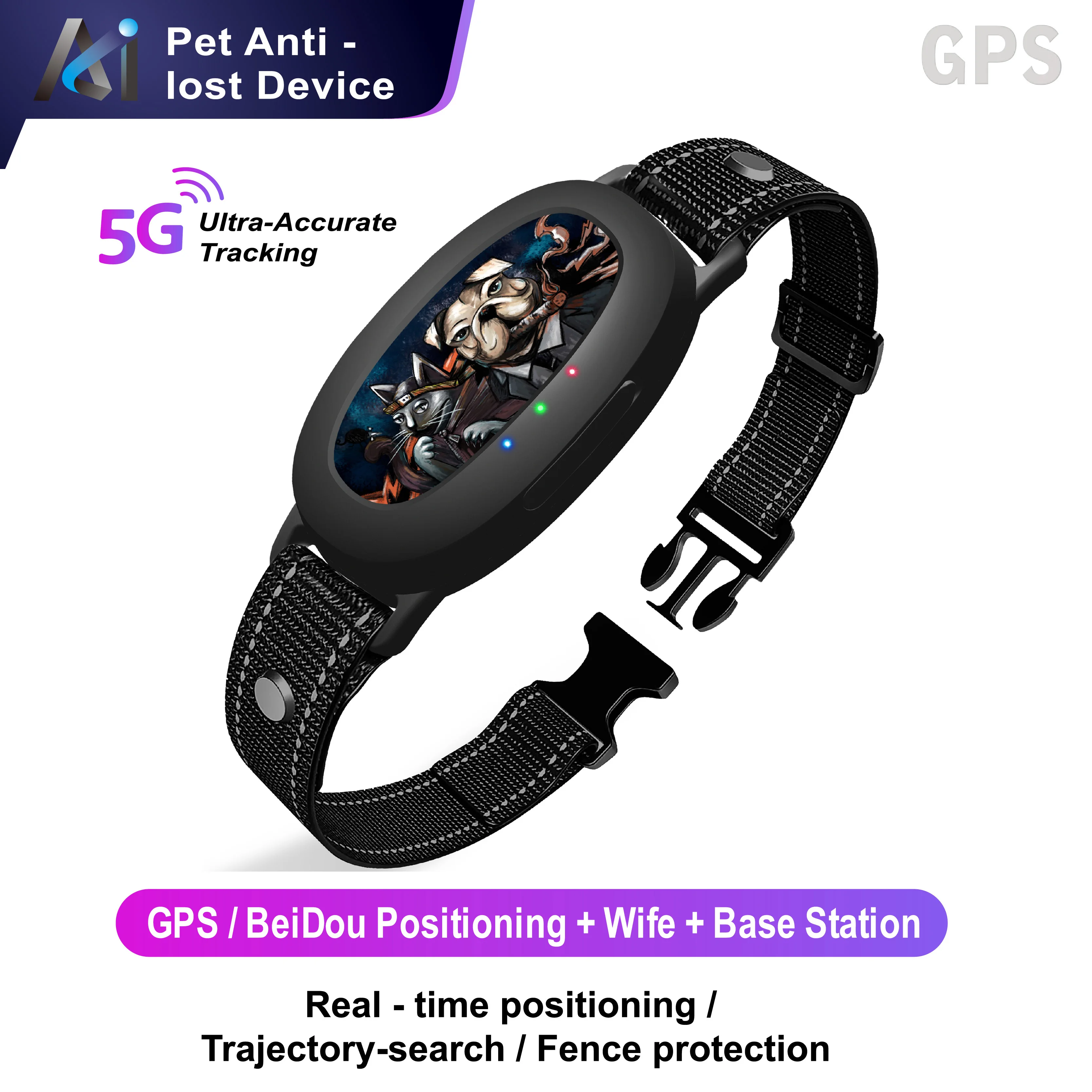 5G Smart Pet GPS Tracker Hund Katze Tragbarer Locator mit Beidou Positionierung WiFi Basisstation