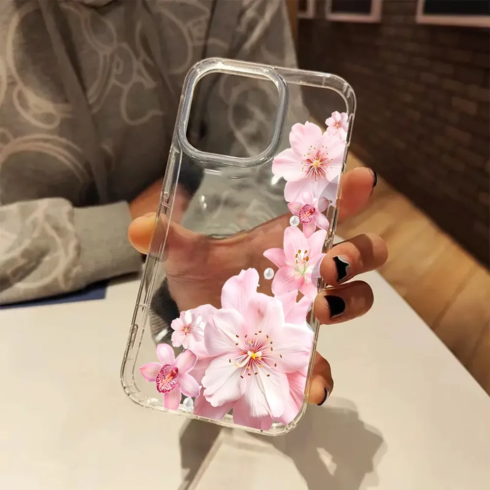 

Pink Hibiscus Floral Aesthetics Coquette Clear Phone Case Cover for iPhone 16 11 15 14 13 12 Pro Max XS XR X 7 8 Plus Hard Funda