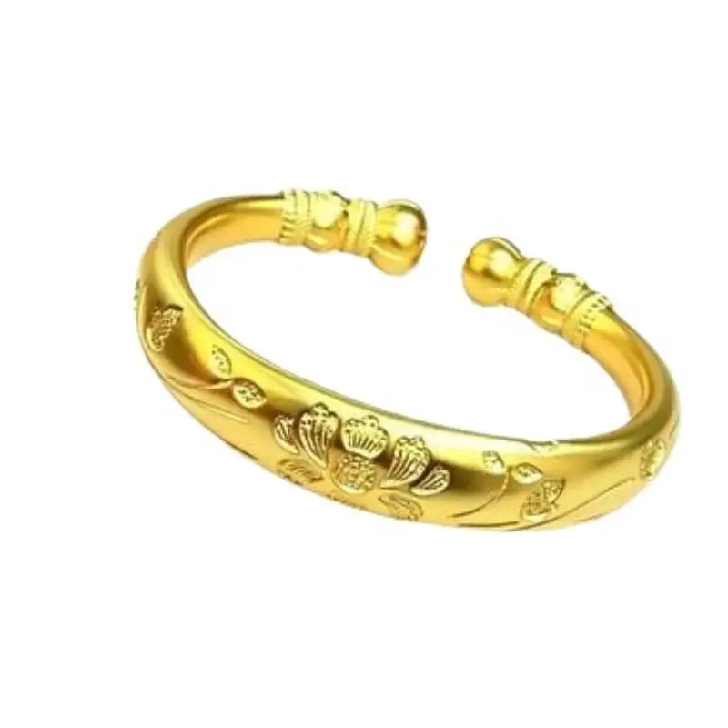 Fashion Vintage Carved Floral Gold Plated Open Cuff Bangle For Women Chinese Style Adjustable Bracelet Wedding Jewelry Gift