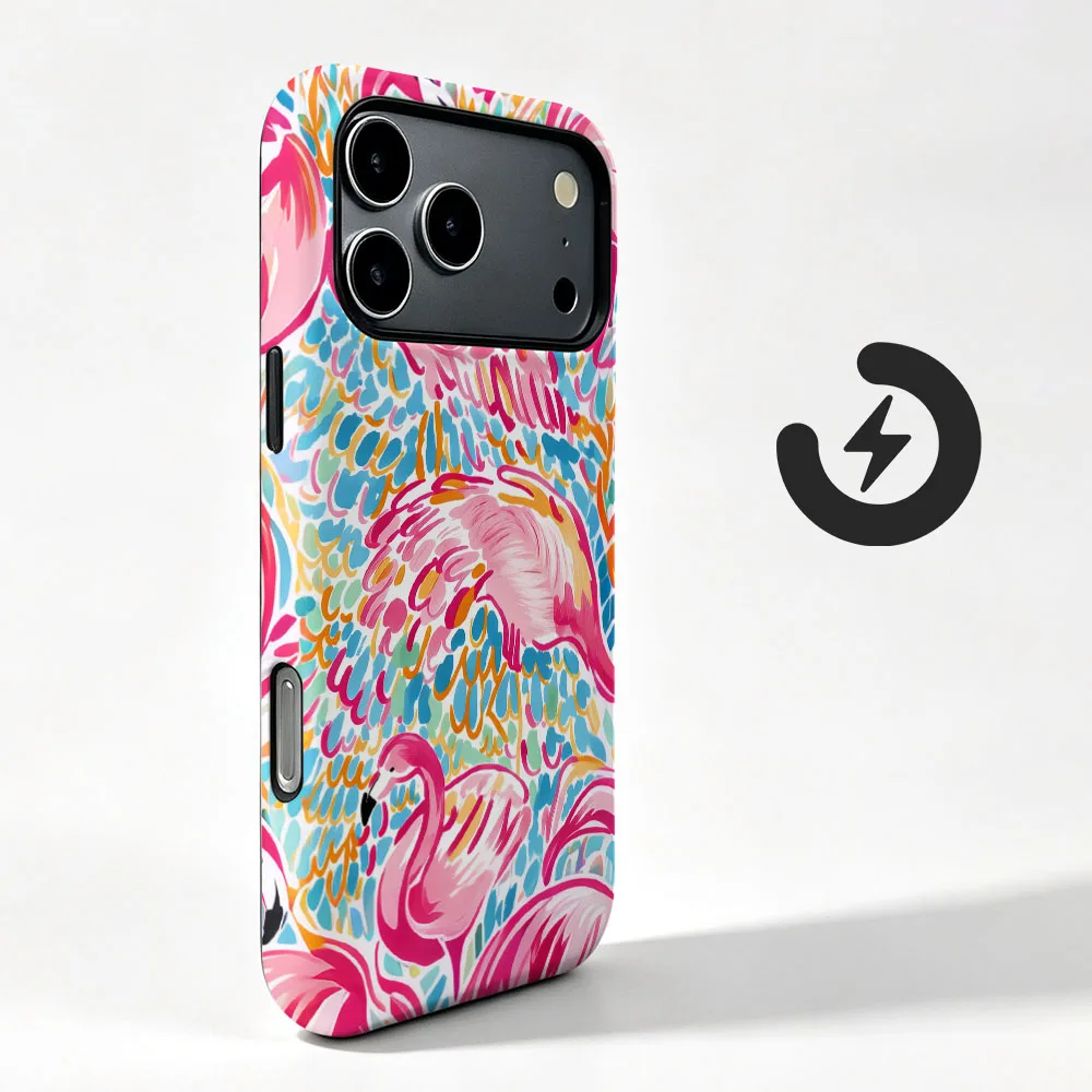 Magnetic Case For iPhone 17 16 15 14 13 12 11 Pro Max Air 16e 7 8 Plus XS Max X XR Pink Flamingo 2 IN 1 Film Shell Phone Cover - view 4