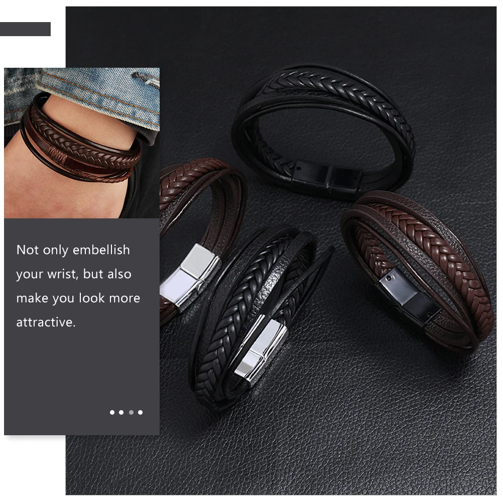 2 Pcs Woven Bracelet Men Wristband Mens Hand Jewelry for Braided